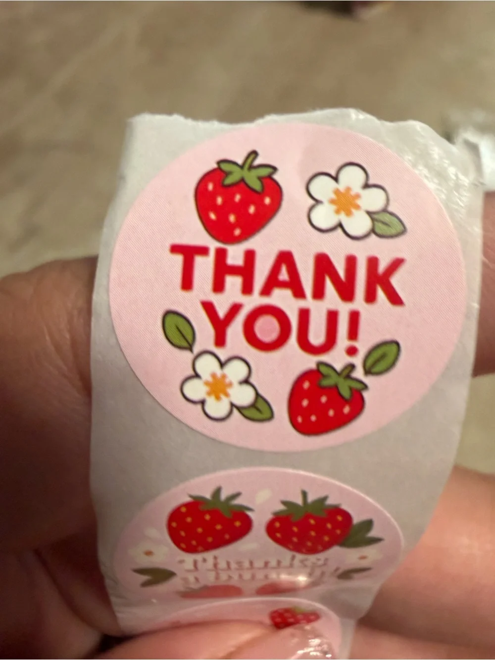 200 Thank You Strawberry Round Sticker Labels - Pink